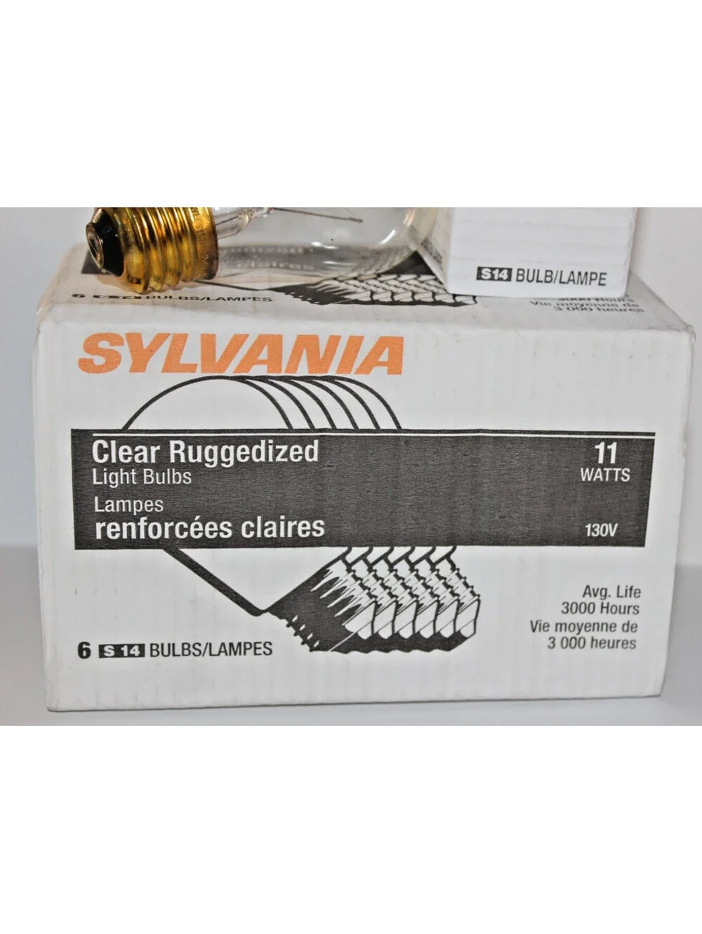 12 Lot Sylvania S 14 Clear Ruggedized Light Bulbs 11 Watts 130V 3000 Hrs